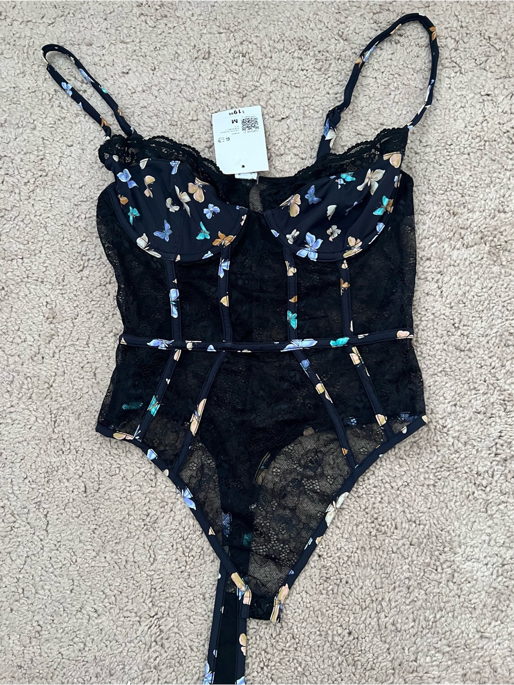 Forever 21 Black Lace Floral Underwire Bodysuit